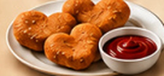Golden chicken nuggets with ketchup